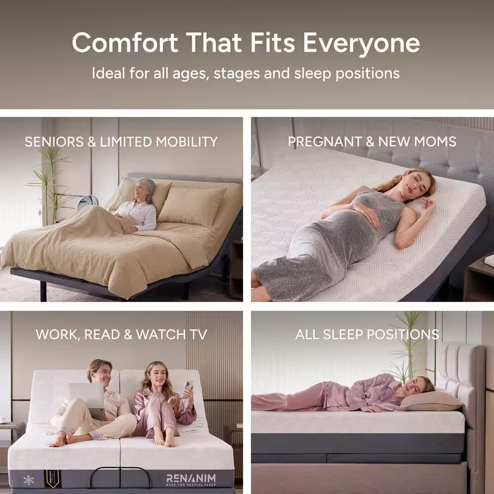 Gray Twin XL Adjustable Bed Frame Base with 14 In. Hybrid Mattress, Massage Wireless Remote Underbed Light Electric Bed