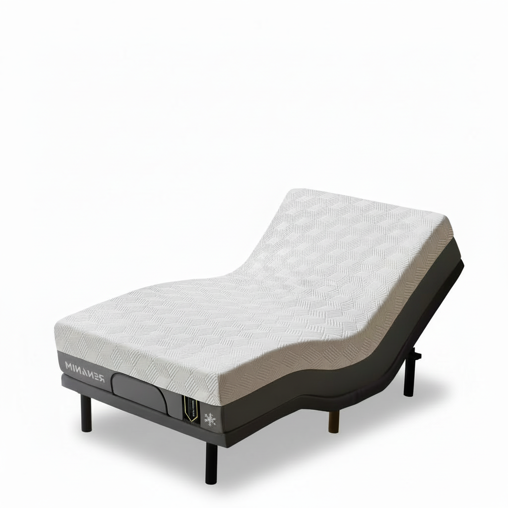 Gray Twin XL Adjustable Bed Frame Base with 14 In. Hybrid Mattress, Massage Wireless Remote Underbed Light Electric Bed