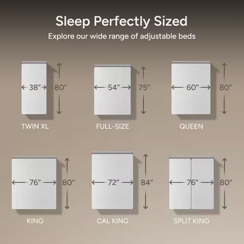 Gray Twin XL Adjustable Bed Frame Base with 14 In. Hybrid Mattress, Massage Wireless Remote Underbed Light Electric Bed