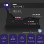 E8 Hi-Low Lift & Tilt Adjustable Bed Frame - Massage, Lights, USB Ports & Free in Home Delivery